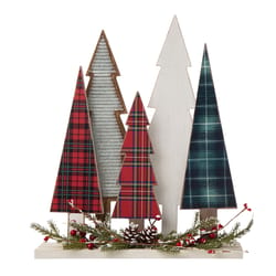 Glitzhome Multicolored Plaid Trees Table Decor 14 in.