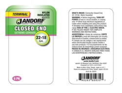 Jandorf 22-18 Ga. Insulated Wire Terminal Closed End Clear 5 pk