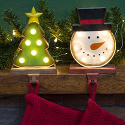 Glitzhome LED Assorted Marquee Snowman Head/Tree Stocking Holder 7.48 in.