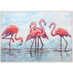 Olivia's Home 22 in. W X 32 in. L Multi-Color Tropical Flamingos at Water's Edge Polyester Accent Ru