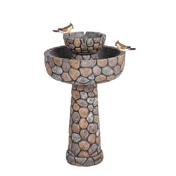 Glitzhome Polyresin/Stone Gray 24.41 in. H Stone-Like Birdbath Fountain