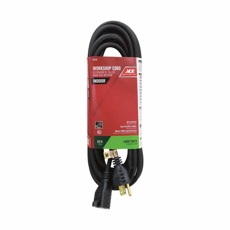 Ace Indoor 25 ft. L Black Extension Cord 16/3 SJO Ace Hardware