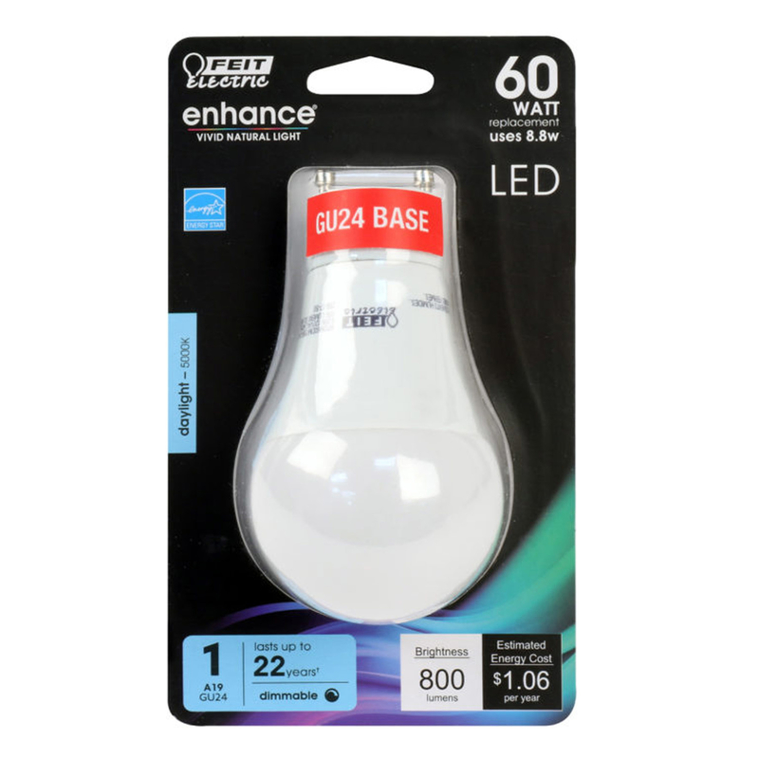 Photos - Light Bulb Feit Enhance A19 GU24 LED Bulb Daylight 60 Watt Equivalence 1 pk OM60DM950