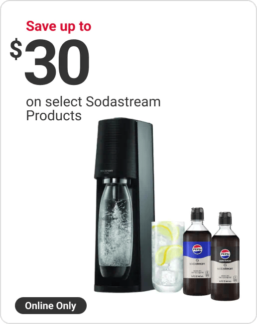 Save up to $30 on select Sodastream products. Online Only.