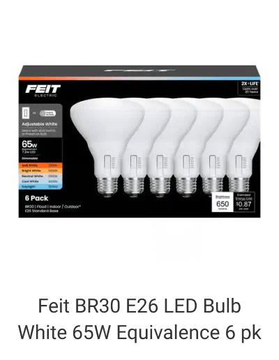 Feit BR30 E26 LED Bulb White 65W Equivalence 6 pk