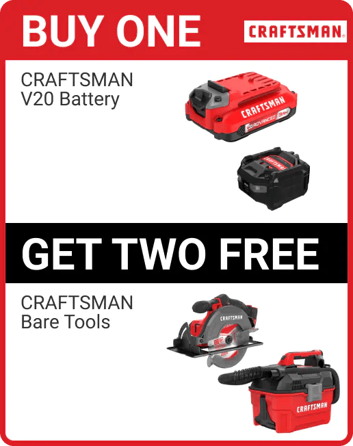 Buy OneCraftsman V20 battery, get two free Craftsman bare tools