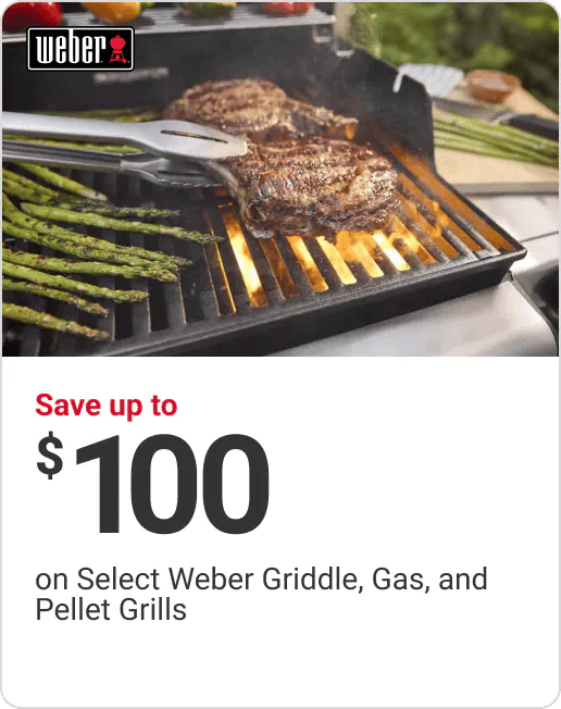 Save up to $100 on Weber Griddle, Gas, and Pellet Grills