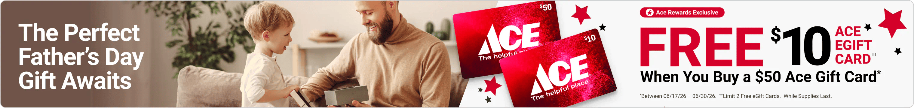 Free $10 Ace EGift Card when you buy a $50 Ace Gift Card