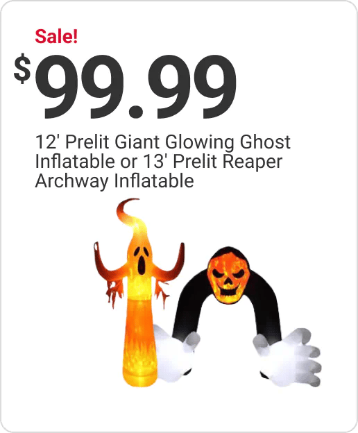 Sale! $99.99 12' Prelit Giant Glowing Ghost Inflatable or 13' Prelit Reaper Archway Inflatable