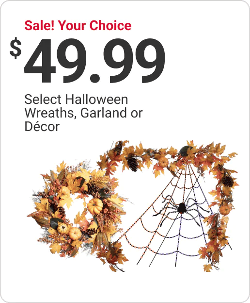 Sale! Your Choice $49.99 Select Halloween Wreaths, Garland or Décor