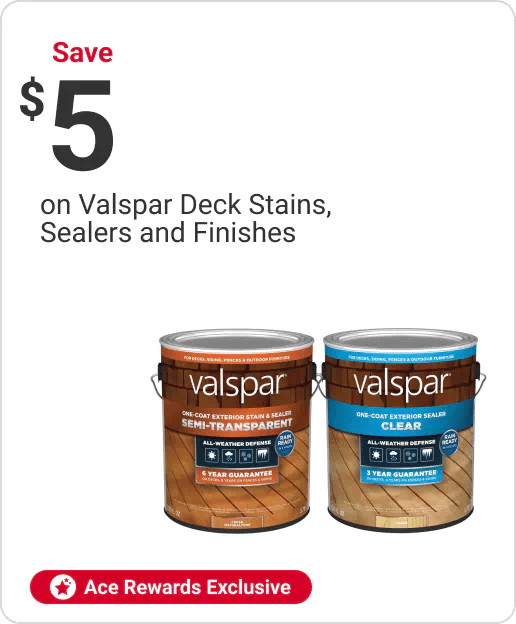 Ace Rewards Members Save $5 on Valspar Deck Stains, Sealers and Finishes