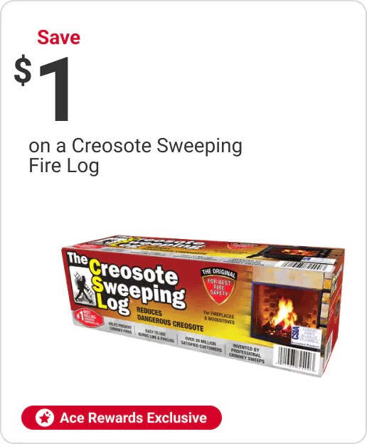 Ace Rewards Members Save $1 on a Creosote Sweeping Fire Log