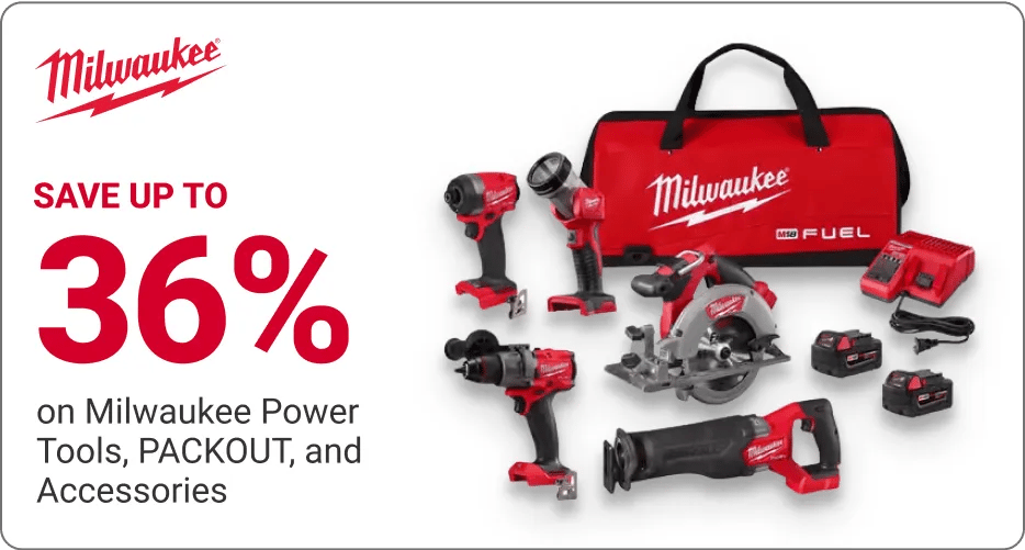 save up to 36% on Milwaukee Power Tools, PACKOUT, and Accessories