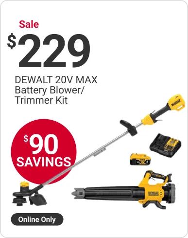 Online Only! - Sale $229 DEWALT 20V MAX Battery Blower/Trimmer Kit