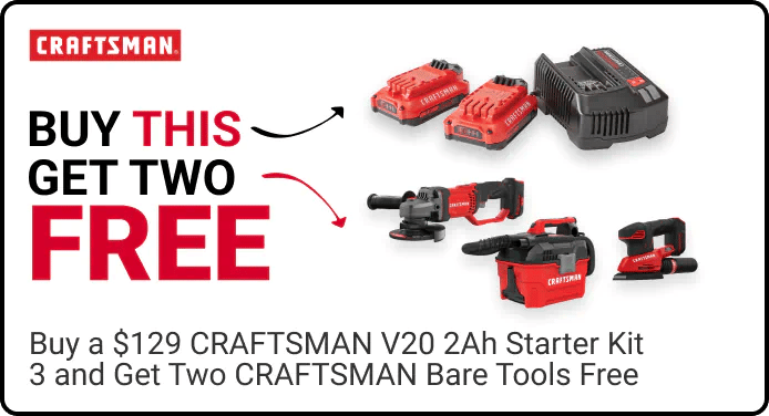 Buy a $129 Craftsman V20 2Ah Starter Kit 3 and Get Two Craftsman Bare Tools Free