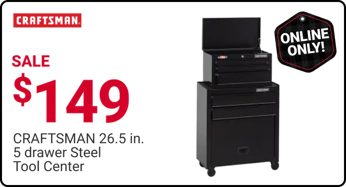 SALE $149 Craftsman 26.5 in. 5 drawer Steel Tool Center