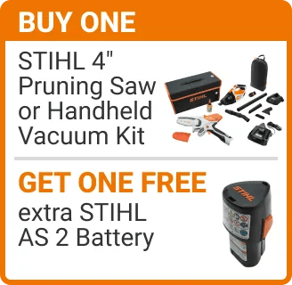 Buy one STIHL 4inch Pruning Saw or Handheld Vacuum Kit, GET THIS FREE extra STIHL AS 2 Battery
