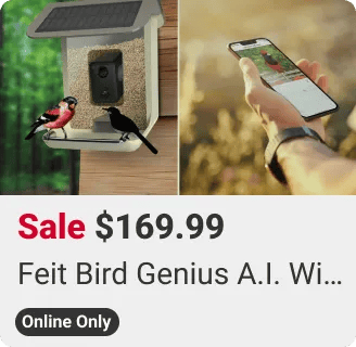 Save $169.99 Feit Bird Genius A.I. Wild Bird Smart-Enabled Bird Feeder