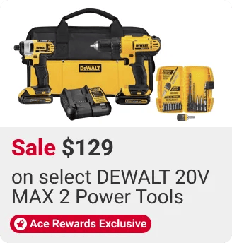 Ace rewards exclusive, sale $129 on DEWALT 20V max 2-tool compact drill and impact driver kit