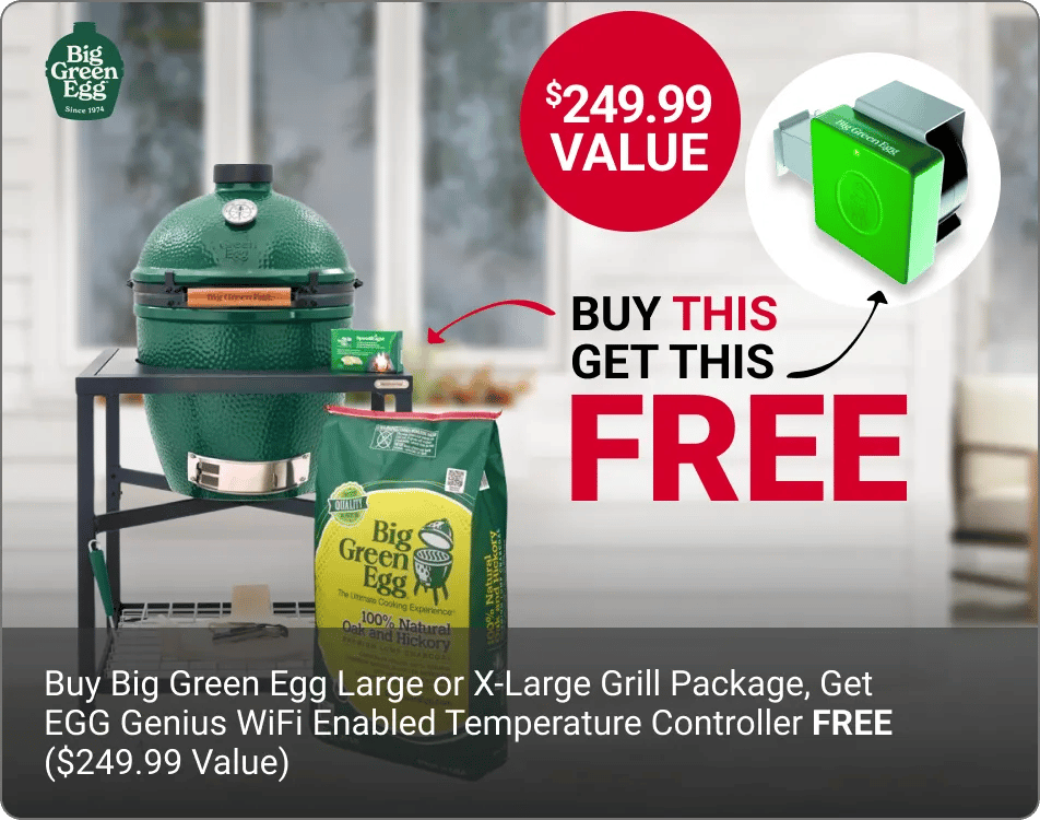 Buy Big Green Egg Large or X-Large Grill Package, Get EGG Genius WiFi Enabled Temperature Controller FREE ($249.99 Value)