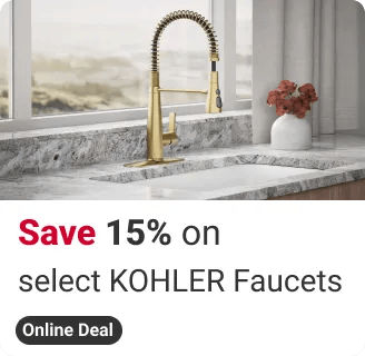 save 15% on select KOHLER and sterling kitchen faucets