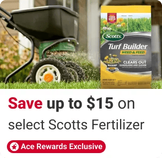 Ace Rewards Members Save up to $15 on select Scotts Turf Builder Weed & Feed Lawn Fertilizer