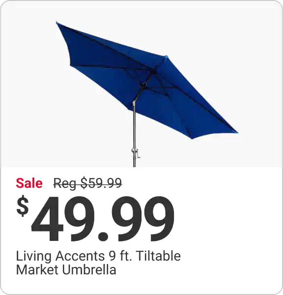 Living Accents 9 ft. Tiltable Market Umbrella - Sale for $49.99, reg. $59.99 