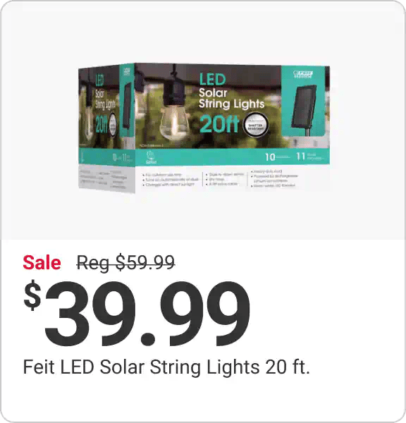 Feit LED Solar String Lights 20 ft. - Sale for $39.99, reg. $59.99
