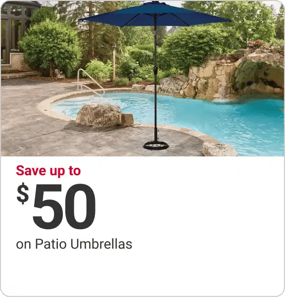 Save up to $50 on Patio Umbrellas