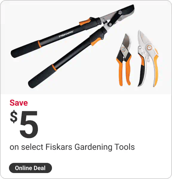 Online Deal Save $5 on select Fiskars Gardening Tools