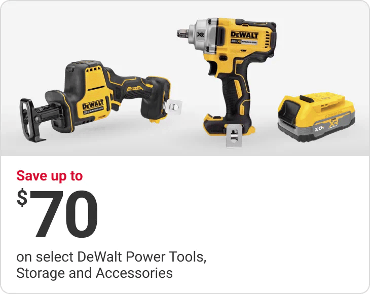Save up to $70 on select DeWalt Power Tools, Storage and accessories