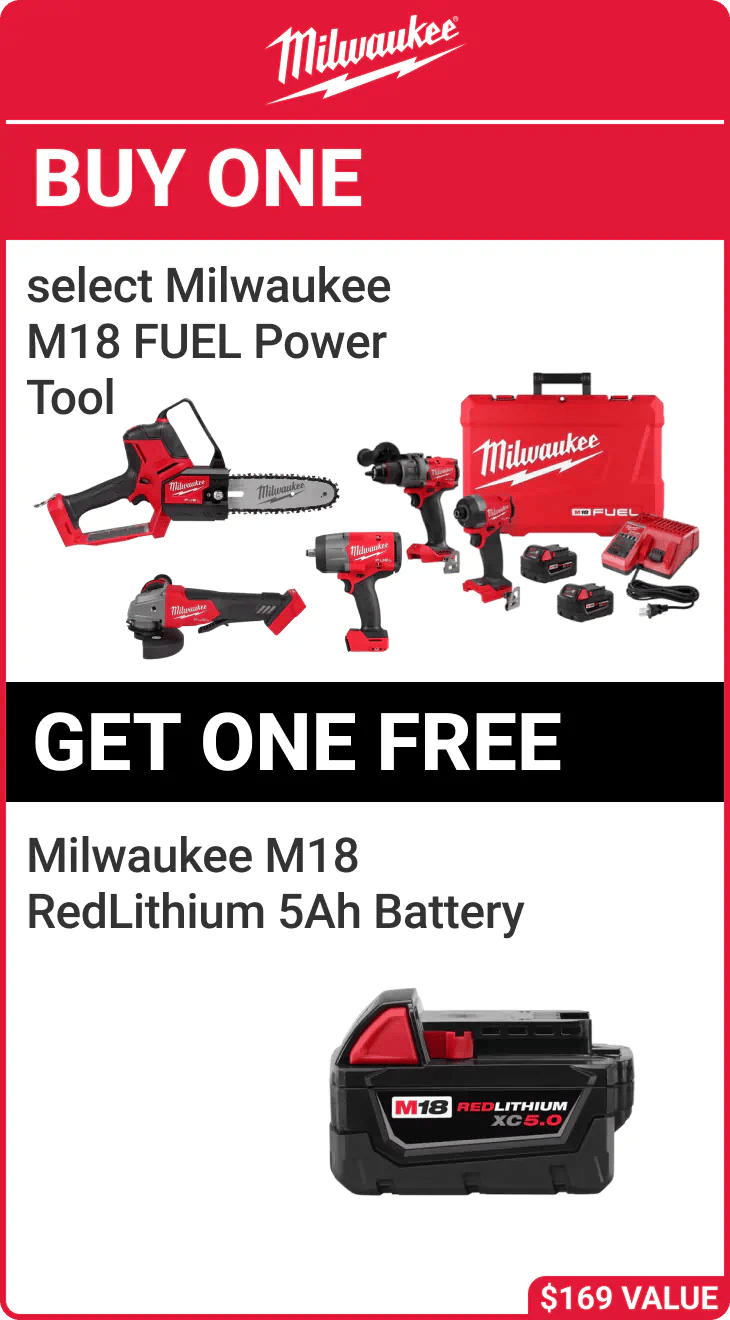 Buy One select Milwaukee M18 FUEL Power Tool, Get One Free Milwaukee M18 RedLithium 5Ah Battery