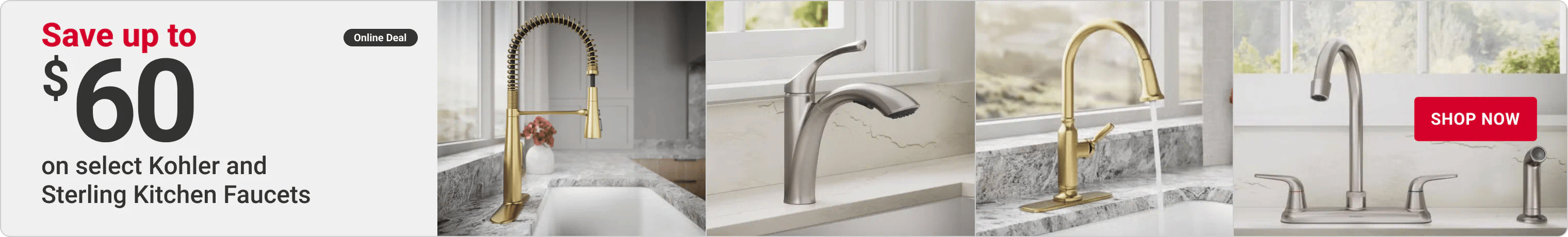 Save up to $60 on select Kohler and Sterling Kitchen Faucets