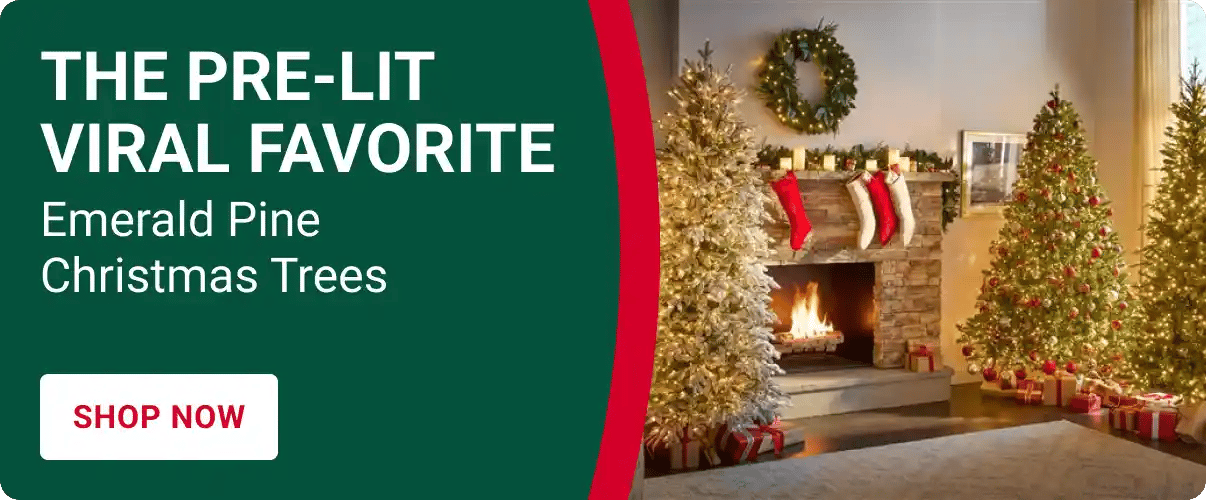 The pre-lit viral favorite - Emerald Pine Christmas Trees - Shop Now