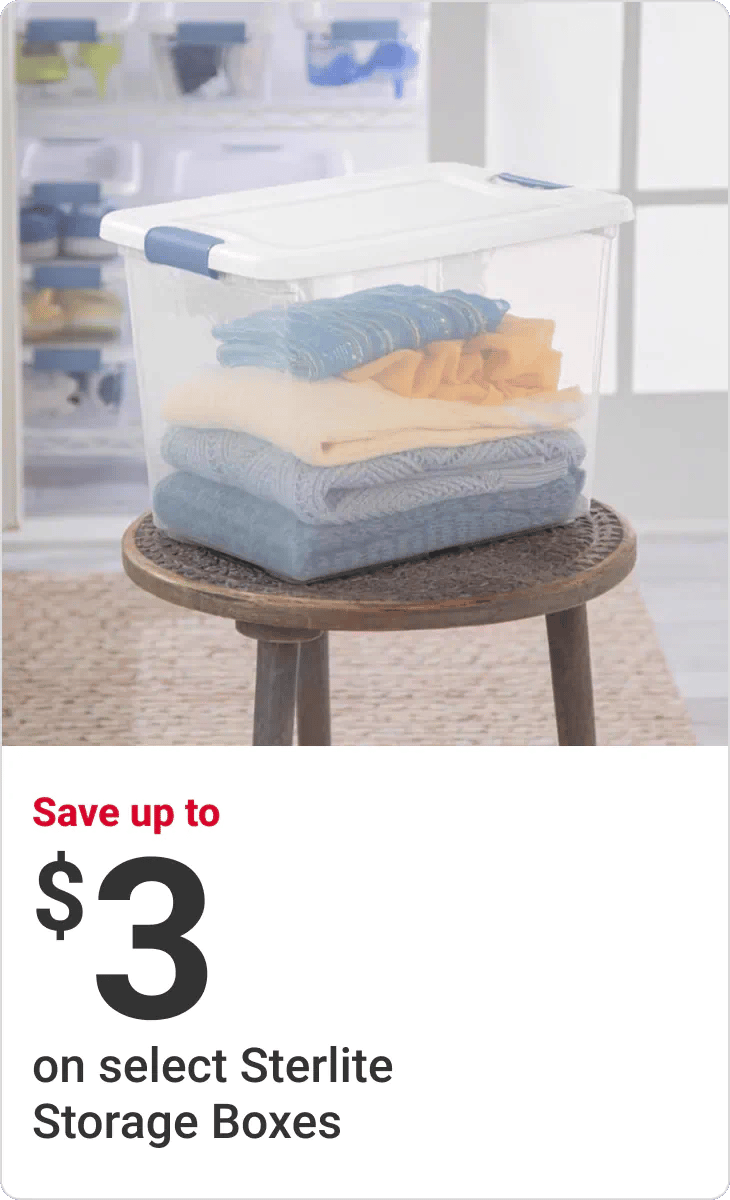 Save up to $3 on select Sterlite Storage Boxes
