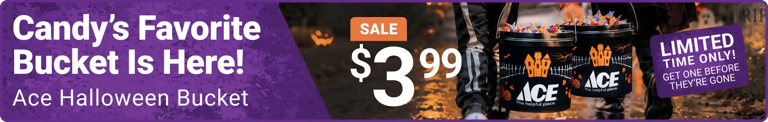 Candy's favorite bucket is here! Ace Halloween bucket. Sale $3.99 - Limited time Only! Get one before they're gone