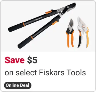 Online Deal Save $5 on select Fiskars Gardening Tools