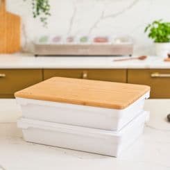 Dough boxes and prep lid stacked together 
