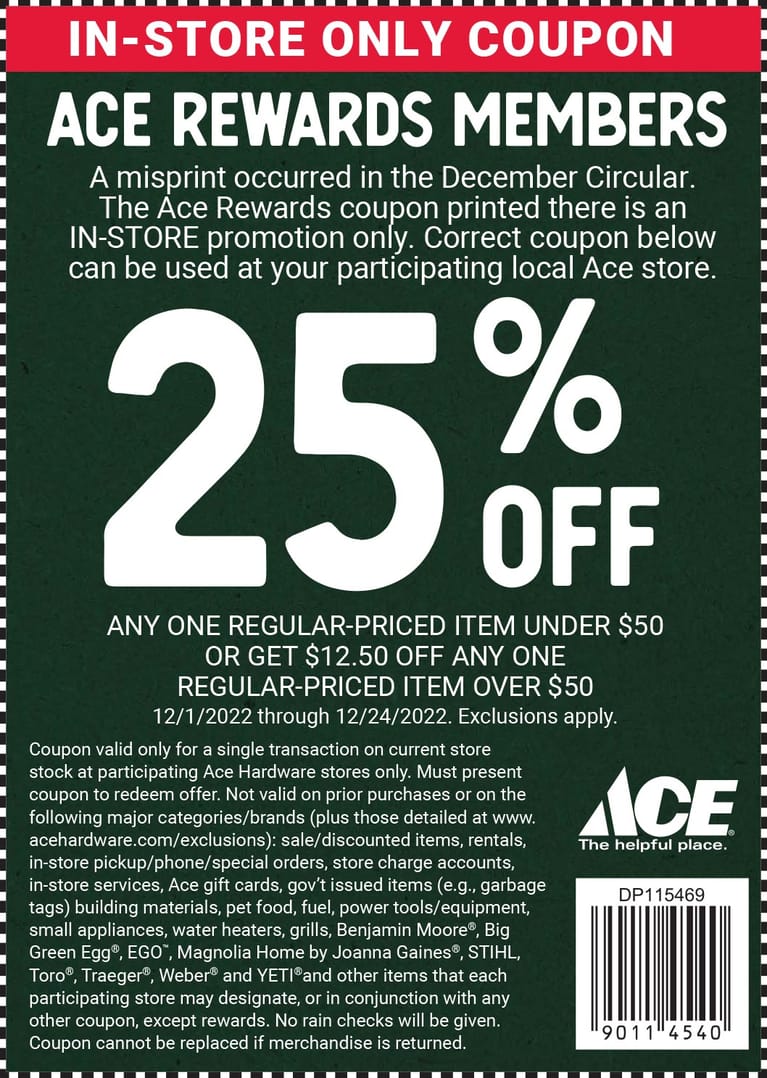 Coupon Use InStore Ace Hardware