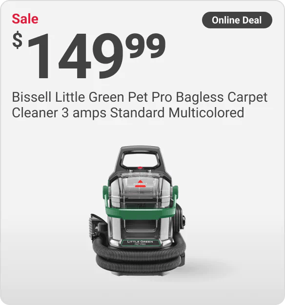 Online Deal Sale $149.99 Bissell Little Green Pet Pro Bagless Carpet Cleaner 3 amps Standard Multicolored