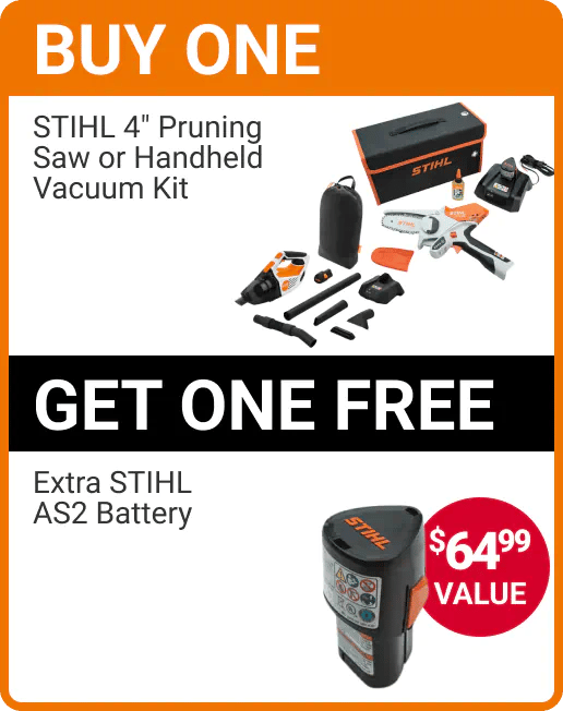 Buy One STIHL 4-inch Pruning Saw or Handheld Vacuum Kit, Get One Free Extra STIHL AS2 Battery