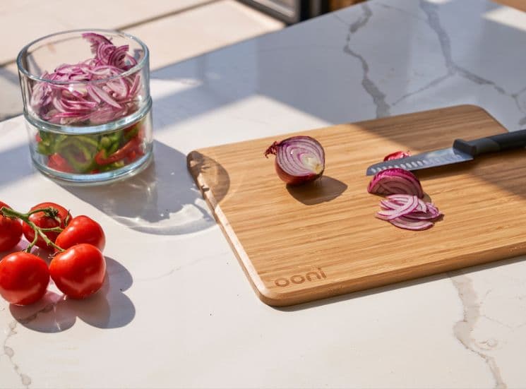 Cutting onion and Ooni prep lid