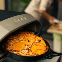 Yams coming out of Oven using Ooni black grizzler pan