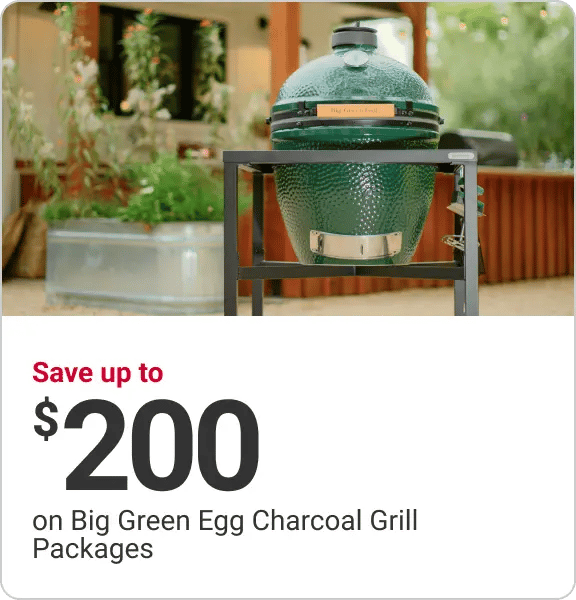 save up to $200 on Big Green Egg charcoal grill packages
