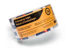 Roll of clear packing tape with dimensions, Canada Post logo, and a tape roll illustration.
