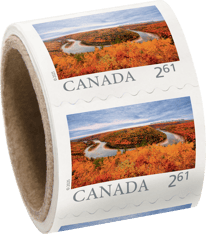 Coil of 50 oversized stamps featuring image of the Restigouche River in New Brunswick.