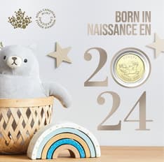 The gender-neutral gift card packaging front show the words &quot;Born in 2024&quot; with the RCM logo.