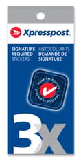 XpresspostTM sticker pack depicts 3x graphic and &quot;Signature required&quot; sticker in English and French.
