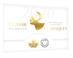 White and gold packet with product name, &quot;2020&quot; text, and moose, maple leaf, and Royal Canadian Mint icons.