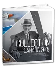 An upright, hardcover book with "Collection" and "Canada 2019" text, and aviation imagery, including historical figures